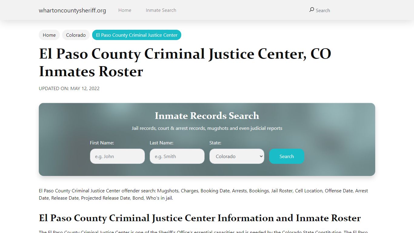El Paso County Criminal Justice Center, CO Jail Roster ...
