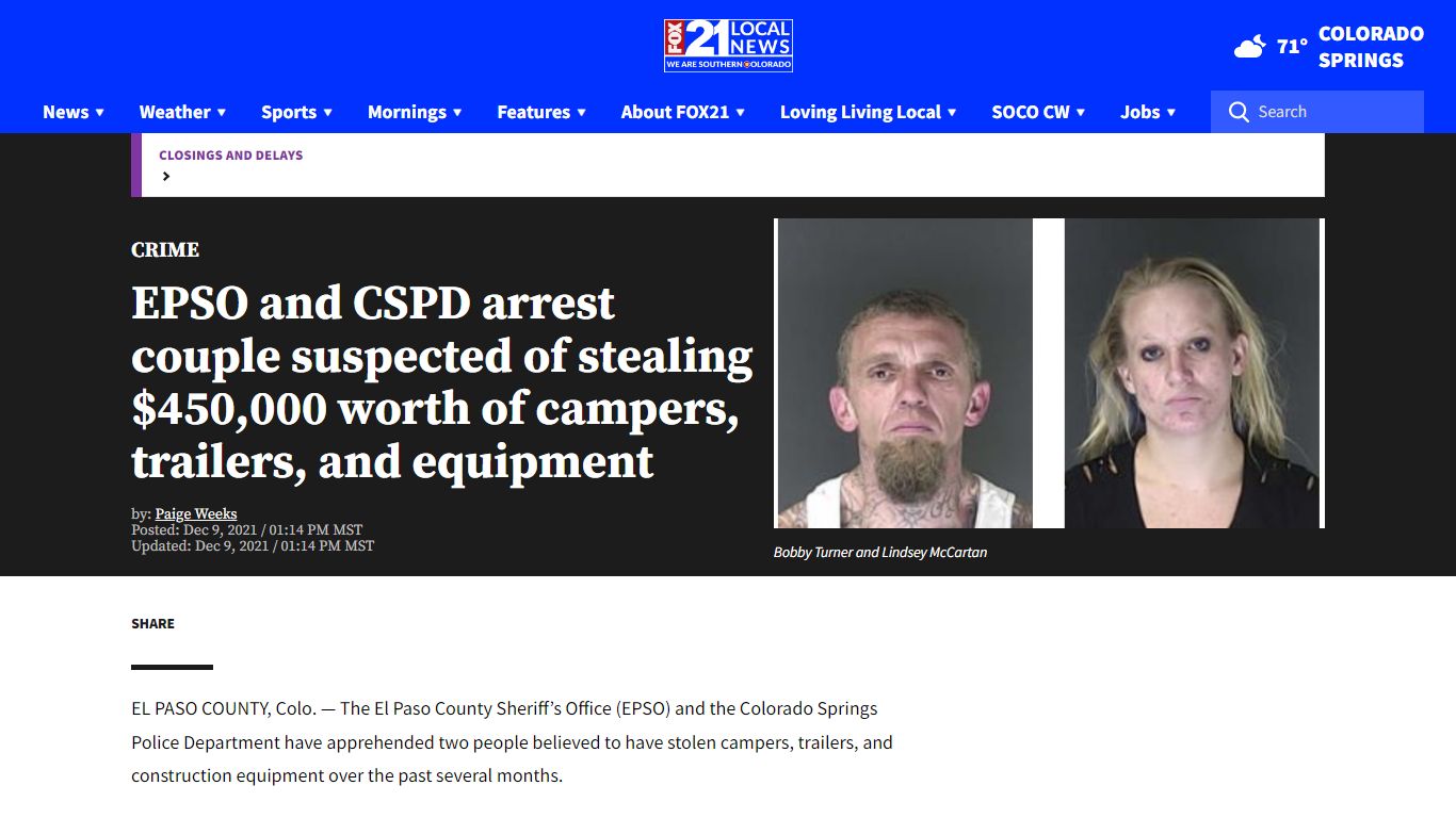 EPSO and CSPD arrest couple suspected of stealing $450,000 ...